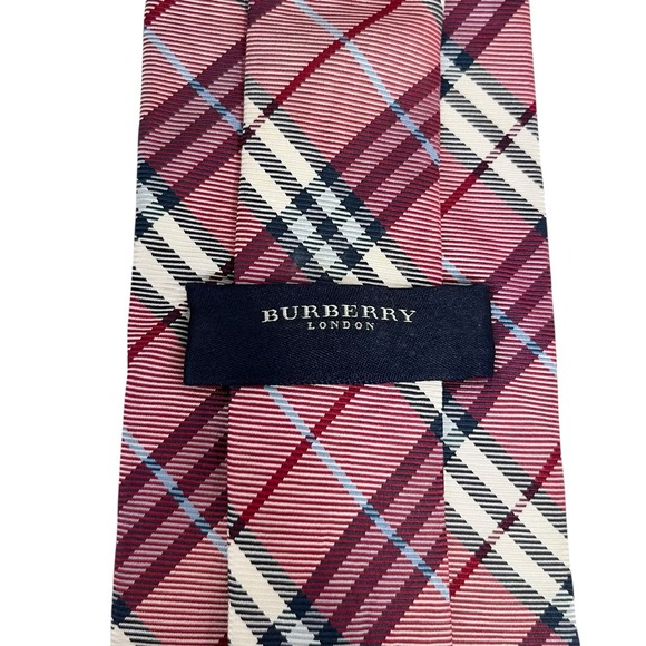 Burberry London Men's Tie Mauve/Burgundy Nova Check Plaid Silk 3.75" x 58.5" guc - Picture 1 of 11
